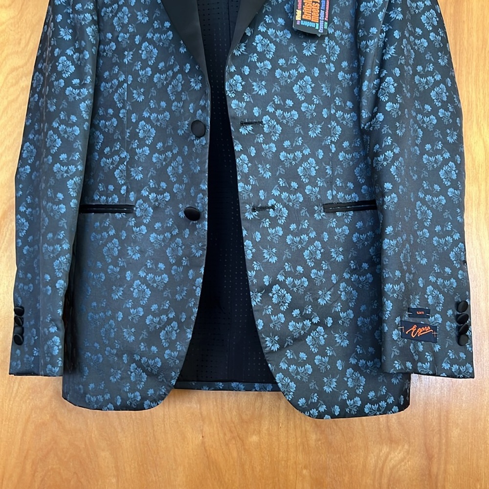 Egara Black and Blue Sport Coat with Floral Jacquard 36R Slim fit NWT - Picture 11 of 13